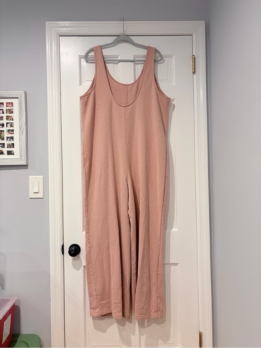 Old Navy Pink Sleeveless Fleece Lounge Jumpsuit Wide Leg Pockets XL Cotton Blend - Picture 4 of 10